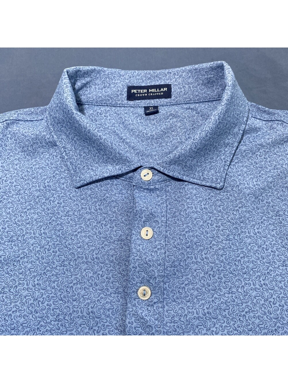 Peter Millar Crown Crafted Golf Polo Blue Paisley All Over Print Men’s XL